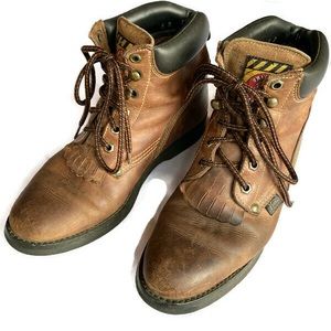 Justin brown leather roper cowboy womens boots
